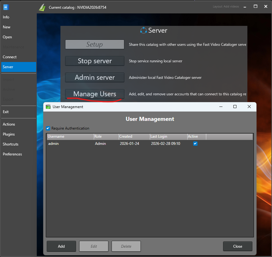 Manage users dialog showing user roles