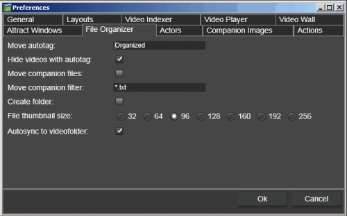 File organizer preferences page