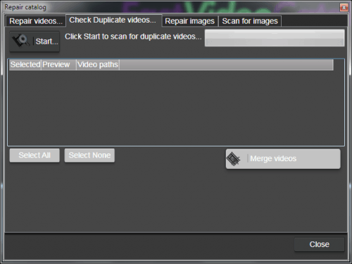 Selecting the find duplicate video tab 