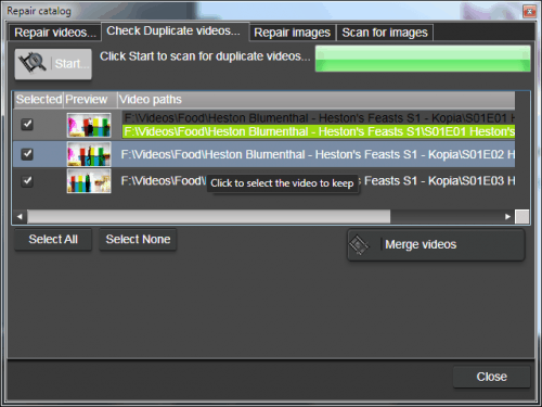 Selecting which video file to keep.