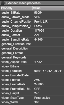 Extended video properties