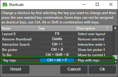 video player shortcut