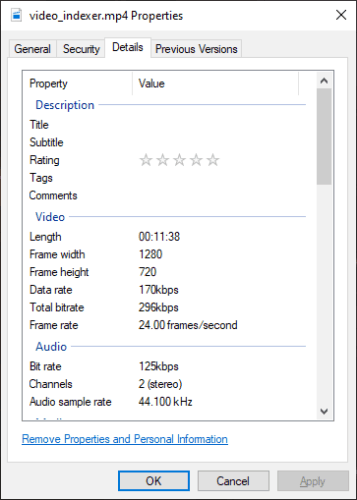 Tags in video file details 
