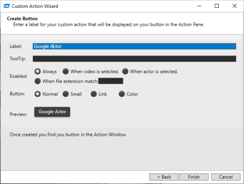 Name of action button