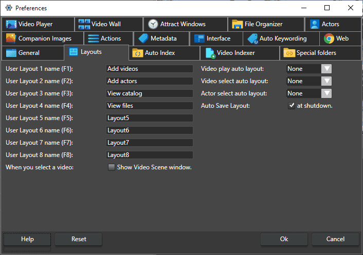 Window layouts in Fast Video Cataloger