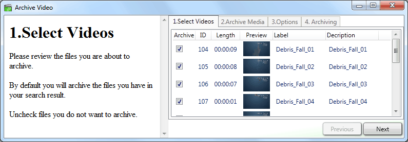 Archive select files How to select the videos