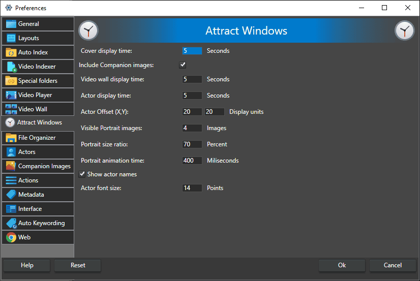 Attract window settings