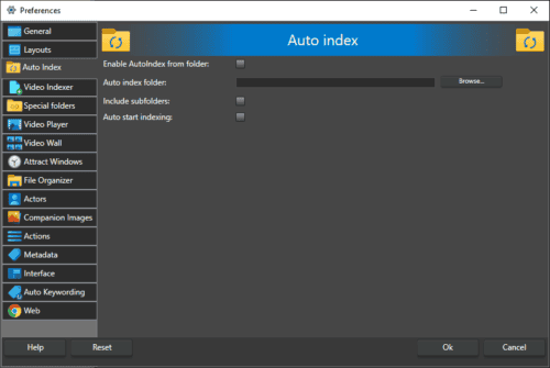 Auto index preferences in Fast video cataloger