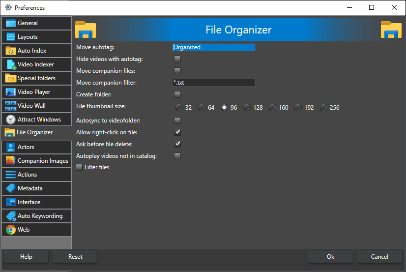 File organizer settings