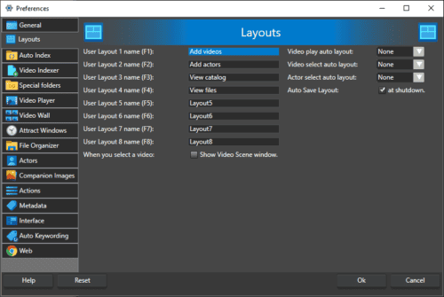 Layout settings in Fast video cataloger