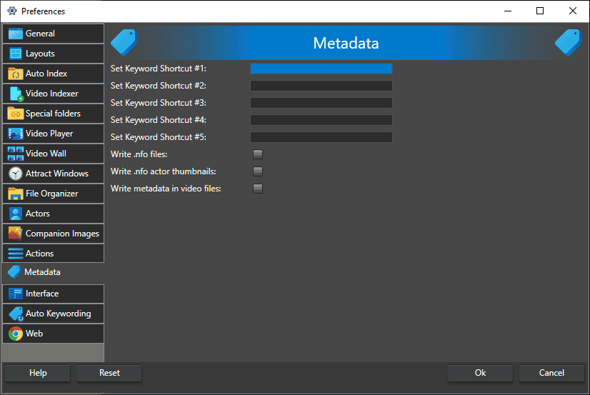 Metadata settings