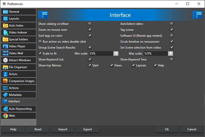 Preferences for user interface